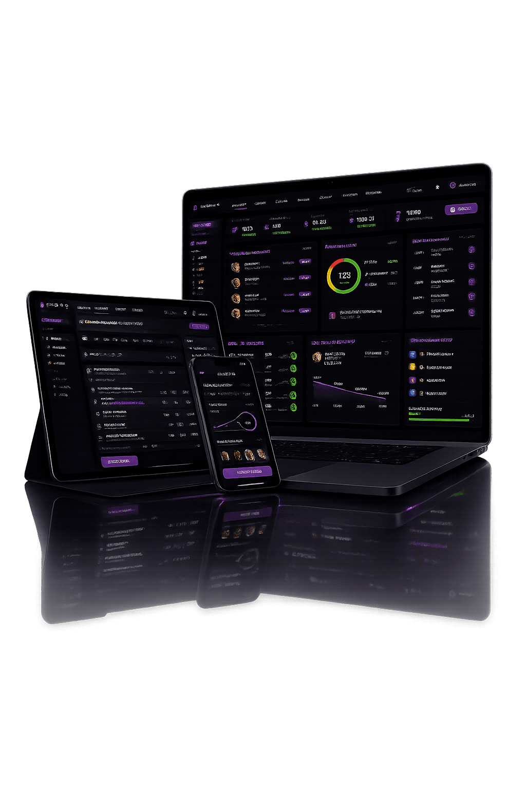 Eugify mobile app screens — dashboard, check-ins, progress photos, and calendar